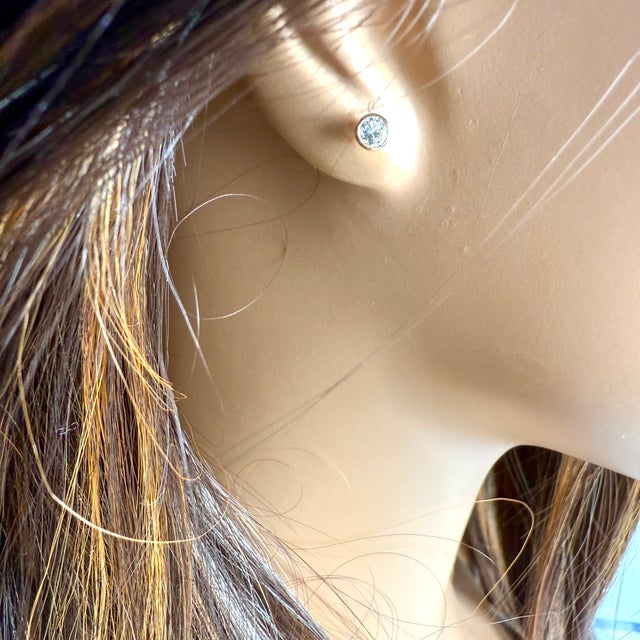 Metal Timeless Elegance 14k Yellow Gold Bezel Set Diamond Stud Earrings, A Pair For Sale - Image 7 of 7