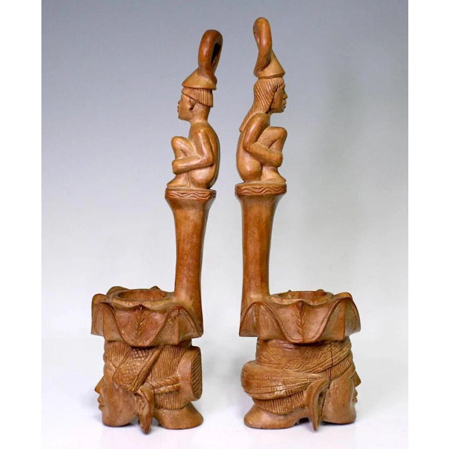 Large Austronesian Tiki Hand Carved Teak Figural Water Dippers / Ladles / Vases, a Pair For Sale In Tampa - Image 6 of 11