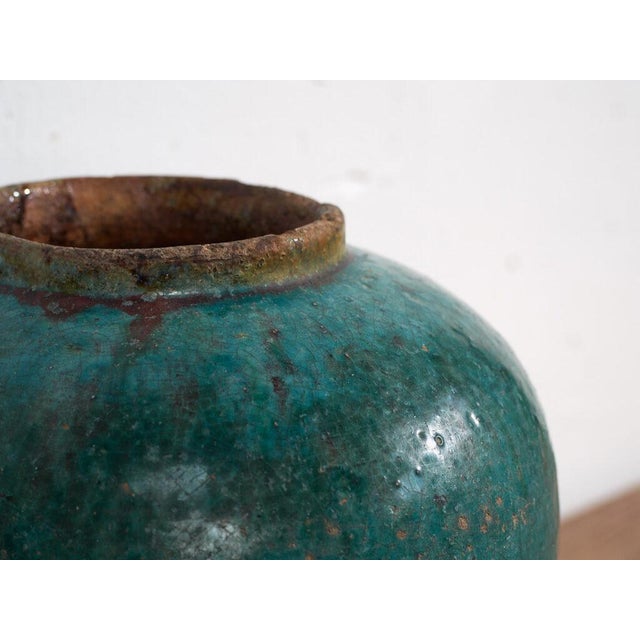 Antique Green Enameled Vase For Sale - Image 3 of 5