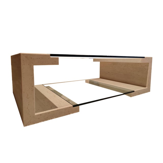 Manila Coffee Table in Italian Travertine Marble and Glass by Joaquín Moll For Sale - Image 4 of 9