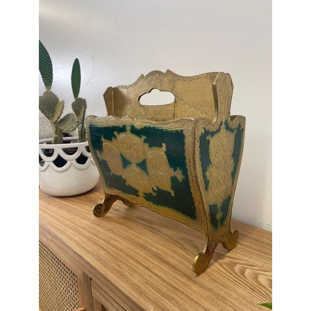 Mid-Century Modern Vintage Mid Century Modern Italian Magazine Rack Painted Gilt Stand Circa 1960s For Sale - Image 3 of 8