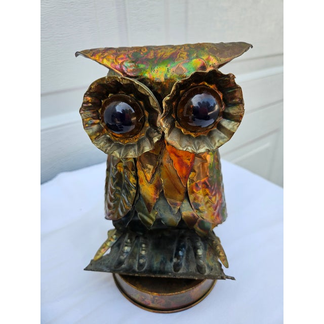Pair of Brutalist Mid-Century Modern Metal Owls For Sale - Image 9 of 12