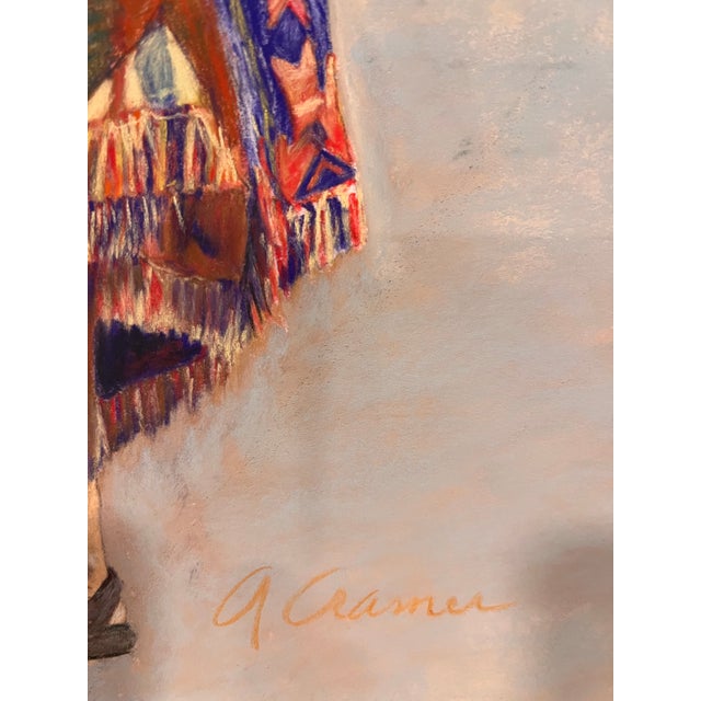 Figurative 1990s Original Oil Pastel Figurative Painting, Woman in Sun Hat With Southwestern Textiles, Signed (Artists Unknown) For Sale - Image 3 of 6