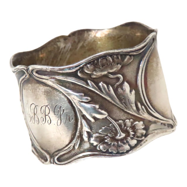Classic Antique - Victorian Art Nouveau Flower Style Sterling Silver Napkin Ring by Gorham Silver Company For Sale
