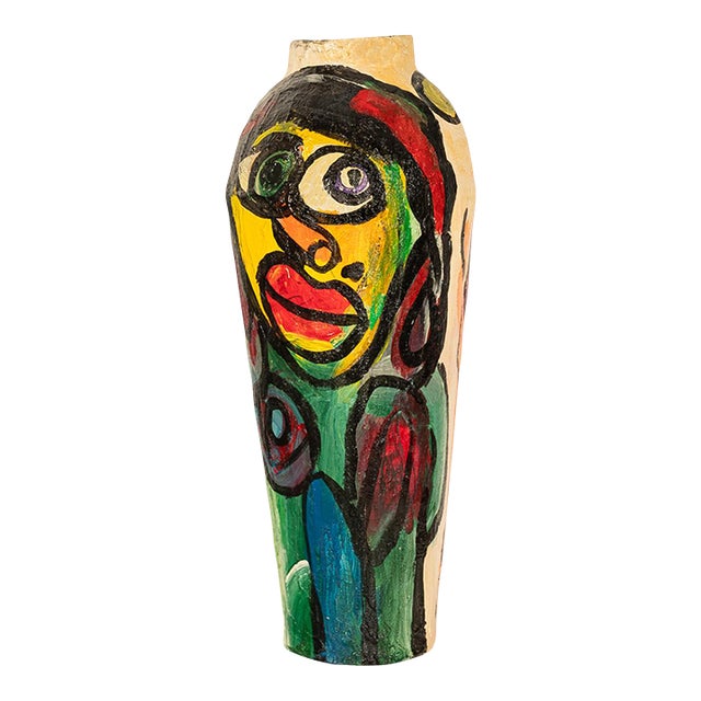 Large Abstract Expressionist Papier-Mâché Painted Floor Sculpture Vase by Peter Robert Keil 1985 For Sale