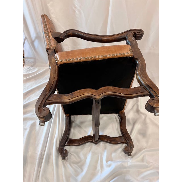 20th Century Louis XIII Style Tooled Leather Os De Mouton Armchair For Sale - Image 14 of 14