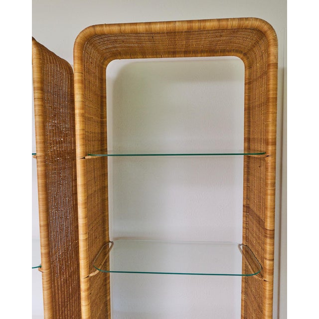 Wood 1960's French Rattan and Glass Shelf in the Manner of Louis Sognot For Sale - Image 7 of 17