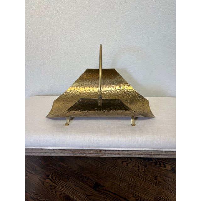 Mid-Century Modern Vintage Mid-Century Hammered Solid Brass Fireplace Log Holder – Large 25.5” Hearth Basket For Sale - Image 3 of 12