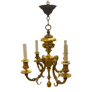 1900s Gilt Bronze Flowers Chandelier 4 Lights For Sale