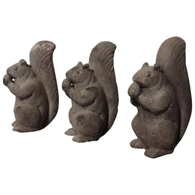 Early 20th Century Lead Garden Ornaments in the Form of Squirrels with Acorns - Set of 3 For Sale - Image 11 of 11
