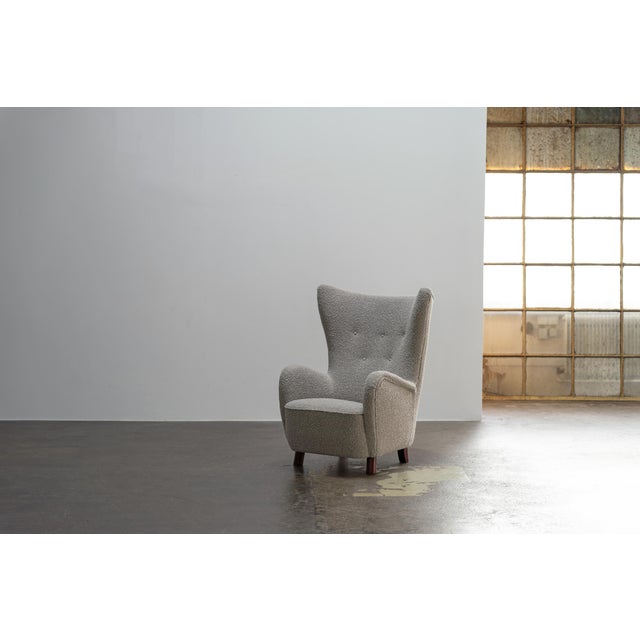 Mid-Century Modern Vintage Wingback Chair in Bouclé Fabric from Mogens Lassen, Denmark, 1950s For Sale - Image 3 of 12