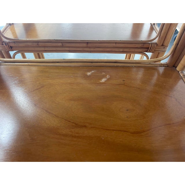 Vintage Pair of Tall Architectural Palm Beach Style Rattan Étagères For Sale - Image 12 of 12