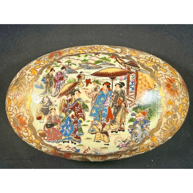 Pair of Sastuma-Style Hand-Painted Ceramic Boxes Beautiful detail Nearly identical 10"L x 6"W x 3-1/2"H No chips or scratches