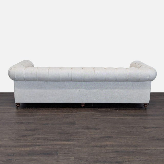 2010s Restoration Hardware Kensington Classic 3-Seat Chesterfield Sofa in Light Linen For Sale - Image 5 of 10