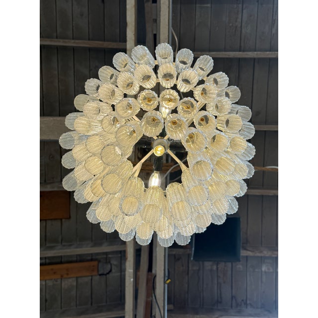 1970s Tiered Textured Murano Glass and Brass Chandelier For Sale - Image 4 of 9