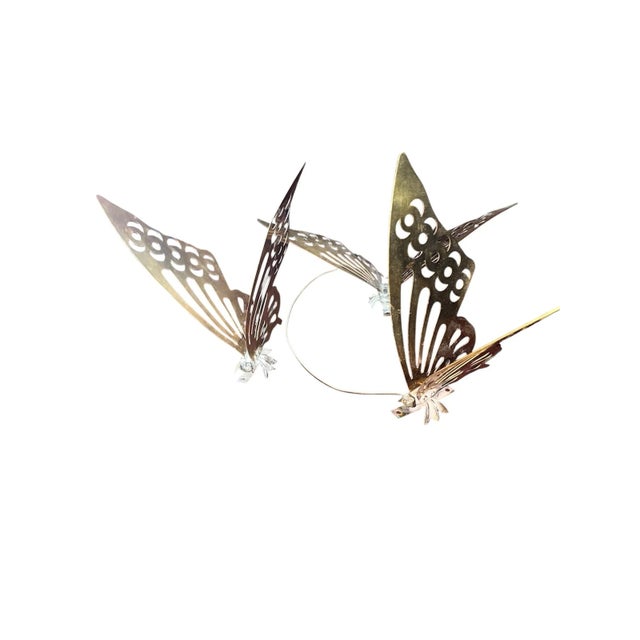 Metal 1970s Mid-Century Modern Brass Butterflies Tabletop or Wall Decoration- Set of 3 For Sale - Image 7 of 9
