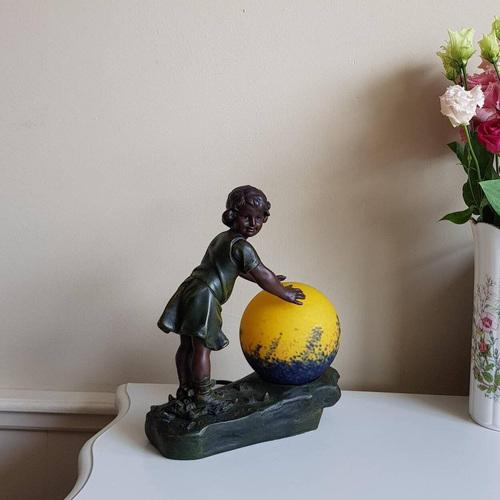 Glass Vintage Art Deco France Lamp with Moon Shade For Sale - Image 7 of 11