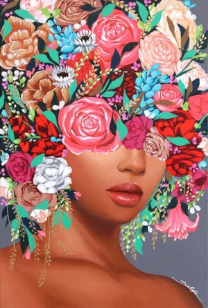 "Gold Vines" Contemporary Original Botanical Portrait Mixed-Media Painting by Sally K