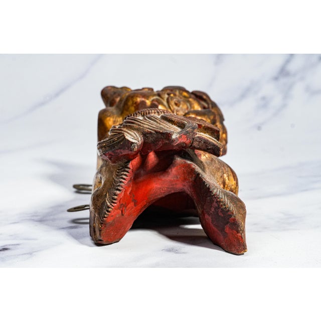 Hand Carved Antique Chinese Guardian Lion Wall Plaque Gilt Foo Dog Sculpture Asian Home Decor For Sale - Image 11 of 17