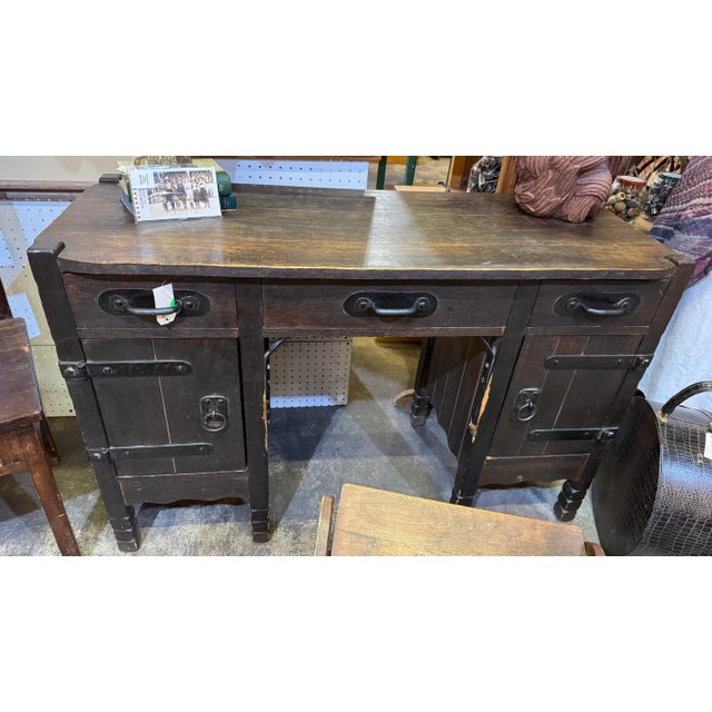 Antique Monterey Desk made in Los Angeles. Original finish. Great design as inside left cabinet has 2 drawers. Right side...