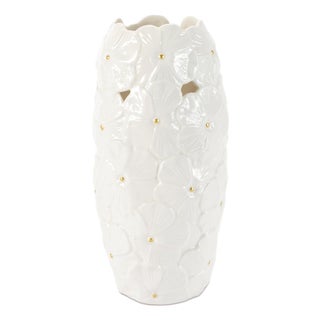 White Floral Embossed Ceramic Vase (Set of 2) For Sale