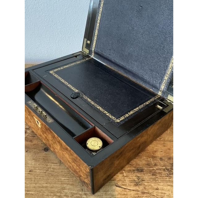 This exquisite Victorian-era traveling writing desk is a masterclass in 19th-century craftsmanship and portable luxury....