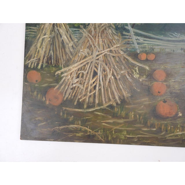 Mid 20th Century Vintage Folk Art Pumpkin Patch Landscape Painting For Sale - Image 5 of 7
