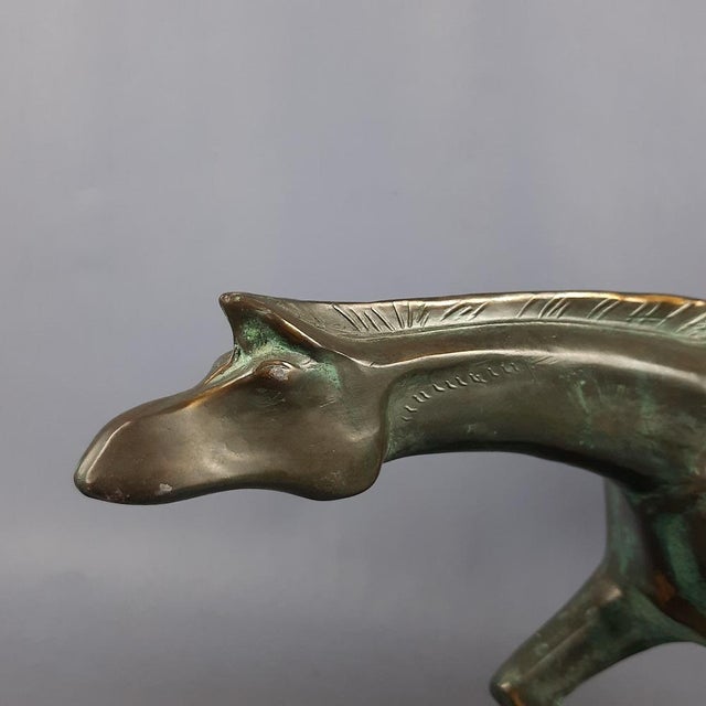 Brass Sculpture of Horse Jumping Over Wooden Base, 1980s For Sale - Image 10 of 18