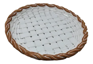 Vintage 1990s Italian European Ceramic Castellan White Hand Woven Terracotta Basket Bowl