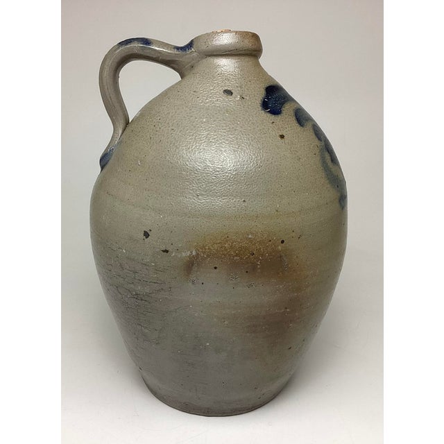 Mid 19th Century Antique Blue Salt Glazed Decorated Stoneware Jug by Cowden & Wilcox Harrisburg, Pennsylvania For Sale - Image 5 of 7