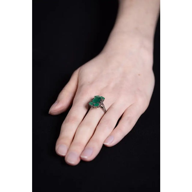 Emerald and Diamond Ring, , Size 8.25 For Sale - Image 4 of 5