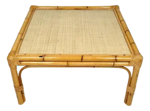 Bamboo, Rattan & Wicker Squared Coffee Table, Italy, 1960s