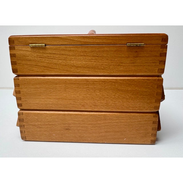 Mid-Century Romanian Beechwood Cantilever Sewing Box, 1970s For Sale - Image 9 of 16
