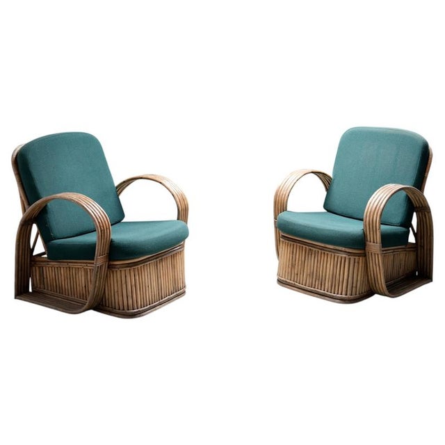 Vintage Italian Rattan Lounge Chairs in Green Wool by Franco Albini, 1975, Set of 2 For Sale - Image 13 of 13