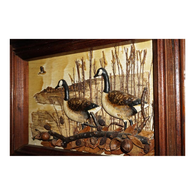 Signed McGee Mixed-Media Canada Geese Wildlife Diorama in Wood Frame For Sale