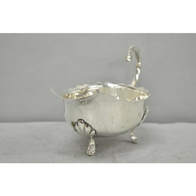 Vintage Victorian Style Silver Plated Footed Gravy Sauce Boat With Handle For Sale - Image 4 of 14