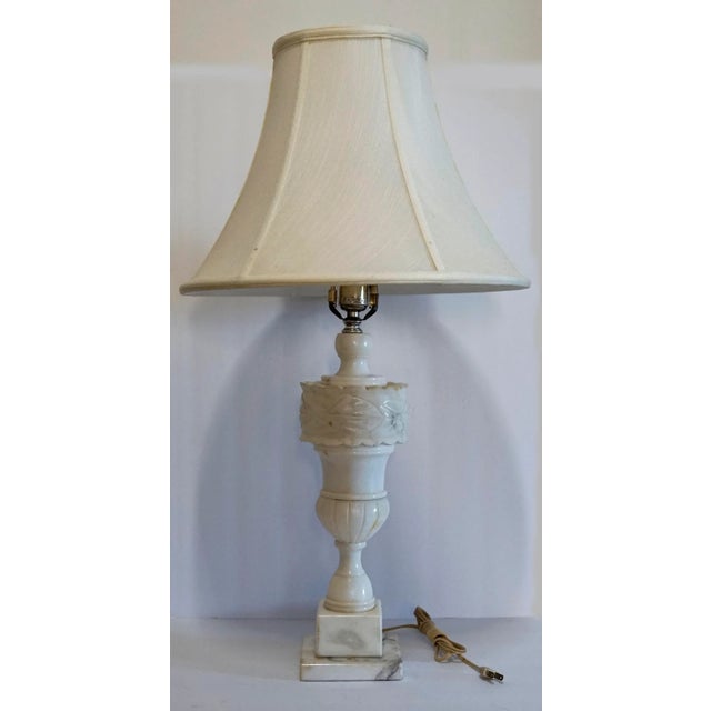 Late 19th Century Regency Alabaster Carved Table Lamp With Shade For Sale - Image 10 of 13