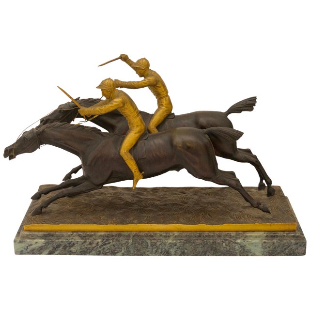 Edwardian Englihs Bronze Sculpture of Horse Race For Sale