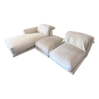 Montauk "Jill" Modular Sofa in Cream Off-White Velvet With Armless Chaise and Chair For Sale