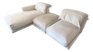 Montauk "Jill" Modular Sofa in Cream Off-White Velvet With Armless Chaise and Chair