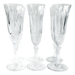 Vintage Saint Louis ‘Tommy’ Crystal Champagne Flutes: Diamond Cut - Set of 6 For Sale
