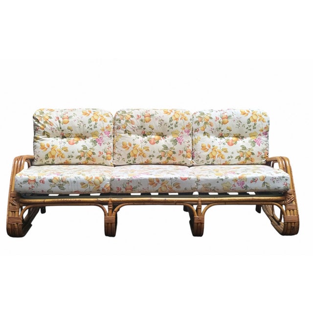 Small Rattan and Curved Bamboo Sofa and Armchairs from Dal Vera, Italy, 1960s, Set of 3 For Sale - Image 4 of 11