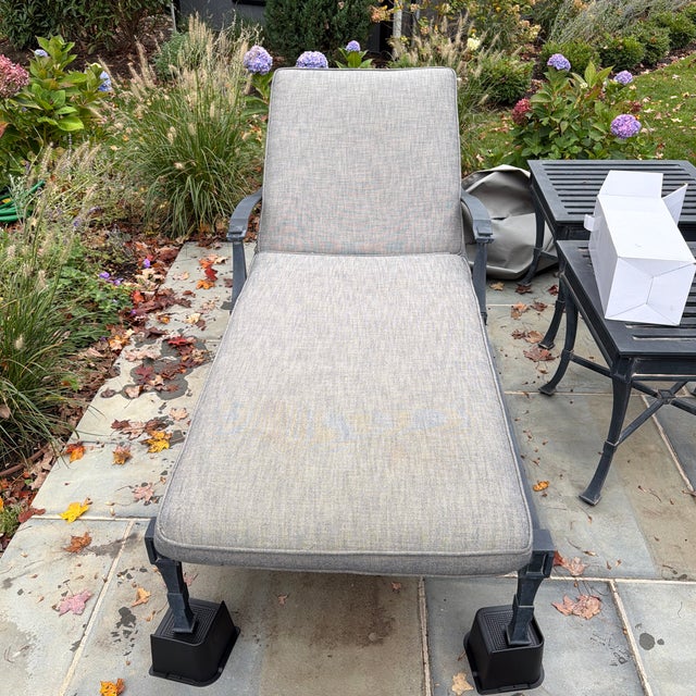 Transitional Restoration Hardware Antibes Zinc Chaise Lounge Chairs With Cushions ($1500 for Pair $750 Each) For Sale - Image 3 of 11