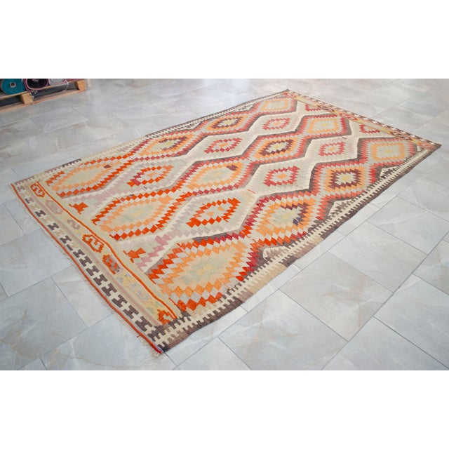 Vintage Handwoven Turkish Rug Kilim, Primitive Tribal Statement, Bohemian Area Rug - 5′8″ X 9′6″ For Sale - Image 4 of 16