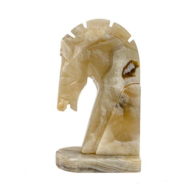 Vintage Mid-Century Modern Hand Carved Honey Onyx Horse Head Bookends For Sale In Tulsa - Image 6 of 9