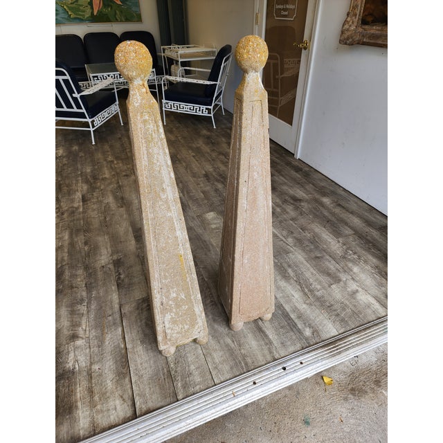 Sculpture Materials Pair of Vintage Mid-Century French Style Cement Garden Obelisks For Sale - Image 7 of 13