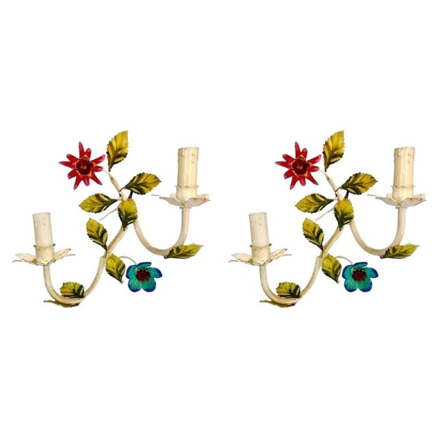 Floral Wall Lights in Metal, 1960s, Set of 2 For Sale - Image 9 of 9