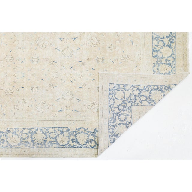 Ivory Antique Kerman Persian Wool Rug Neutral Blue and Ivory - Classic All-Over Floral For Sale - Image 8 of 11