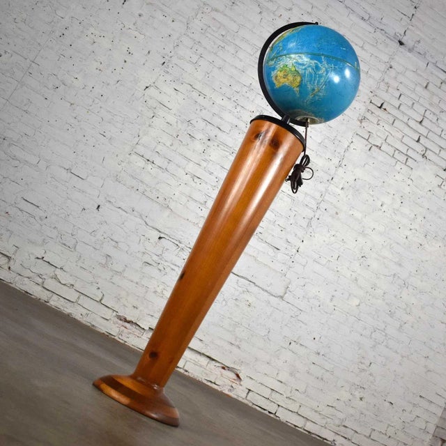 Mid-Century Modern World Globe Repogle World Horizon Series Lighted on Custom Pine Stand For Sale - Image 6 of 13