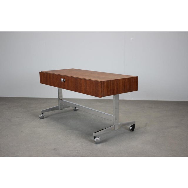 Wood Danish Teak Rolling Media Cabinet Console Table, 1970s For Sale - Image 7 of 10